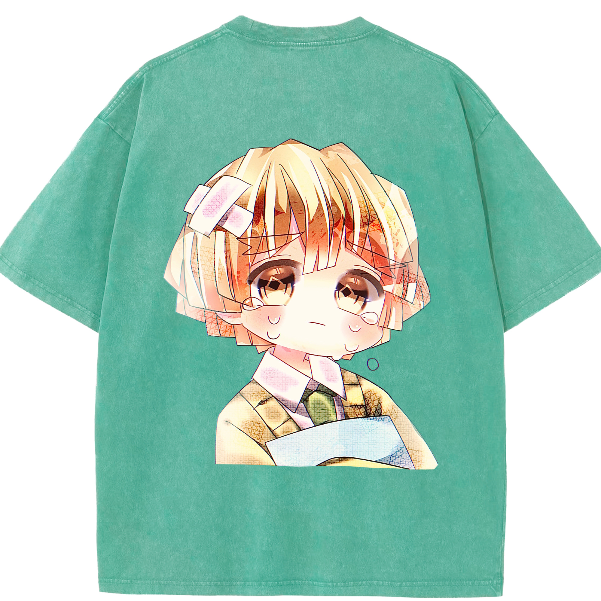 （画像用） 鬼滅の刃（きめつのやいば）我妻 善逸／あがつま ぜんいつ Agatsuma Zenitsu 綿100% ヴィンテージ風 半袖Tシャツ（背面プリント）